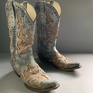 J.B. Dillon Reserve Lorbeer Leder grau verziert Western Damen Stiefel 11 Snip Toe - Bild 1 von 14