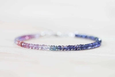 Bracciale multi spinello e pietre preziose iolite perline argento sterling... - Immagine 1 di 4