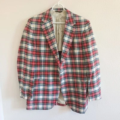 Blazer xadrez vintage anos 90 Lands End Charter Collection vermelho tartan tamanho? LEIA - Imagem 1 de 4