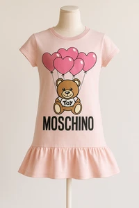 Moschino Kid Girls Dress Size 8 Pink Bear Heart Balloons Made in Portugal - Picture 1 of 9