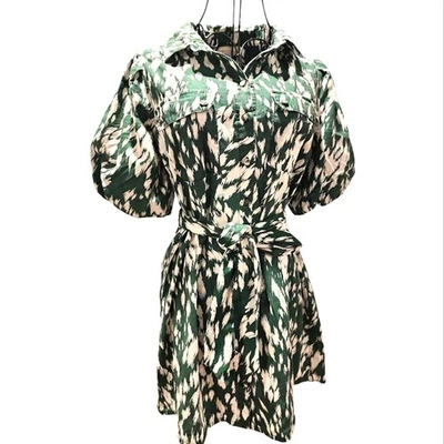 Vestido camisero Sunny Girl mangas hinchadas pequeño verde con cinturón fluido llamativo Foto 1 de 4