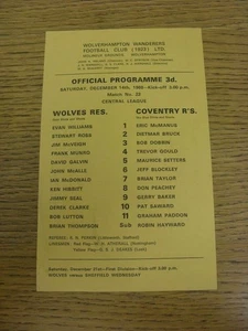 14/12/1968 Wolverhampton Wanderers Reserves v Coventry City Reserves (Single Sh - Picture 1 of 1