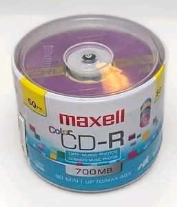 Maxell Color CD-R 50 Pack 700 MB 80 Min Max 48X Data Music Photos New Sealed - Afbeelding 1 van 3