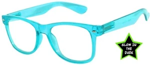 KIDS GLOW IN THE DARK BLUE VINTAGE RETRO CLEAR LENS SUNGLASSES PARTY GLASSES - Picture 1 of 7