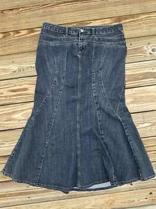 Baccini Y2K Long Denim Trumpet Skirt Mermaid Size 16 Modest No Slit Flared - Picture 1 of 6