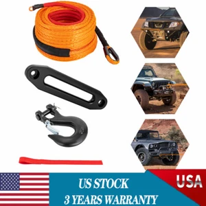 3/8" 100 FT Synthetic Winch Rope Winch Line Cable Rope with Winch Hook Fairleads - Picture 1 of 18