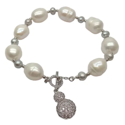 Pulsera de perlas de arroz blanco cultivadas circonita cúbica pavé cierre de palanca 8" Foto 1 de 4