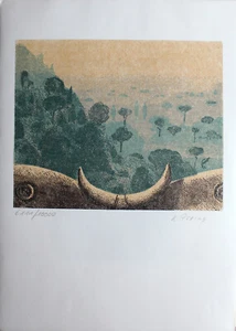 KARL RÖSSING - Toskanische Landschaft. Handsignierter, nummerierter Linolschnitt - Picture 1 of 6
