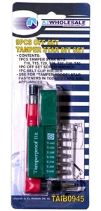 9 Piece Off Set Tamper Proof Star Bit Set - 7 Bits w/ Belt Clip Storage & Wrench - Picture 1 of 2