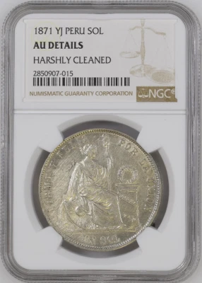 :1871 YJ PERU SILVER-CROWN 1-SOL KM# 196.3 NGC AU-DETAILS HIGHEST-GRADES - Image 1 of 2