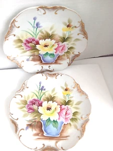 Japanese Plates (2) - Gorgeous - 8" diameter HAND PAINTED   SEE PHOTO - Picture 1 of 2