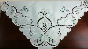 Handmade Rose Bud Embroidered Ivory Tablecloth 33" Square End Side Table Cover - Picture 1 of 7