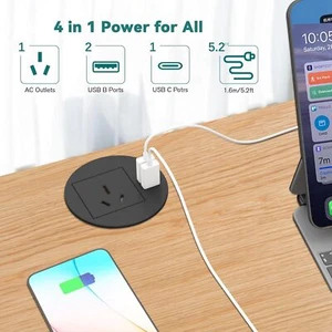 Mini Recessed Outlet with USB & USB-C | 1 AU Plug | Desk Power Strip Australia - Picture 1 of 7