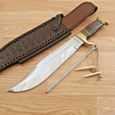 Faca fixa Down Under Bowie 11" 440C lâmina de aço cabo de couro ébano genuíno - Imagem 1 de 4