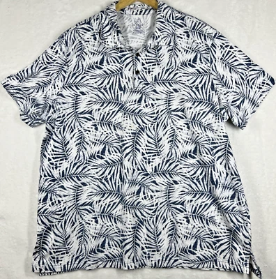 George 3XL Polo Shirt Hawaiian Palm Design Navy Blue & White Cotton Blend - Image 1 of 4