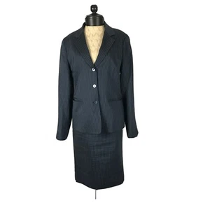 La Fayette New York Size 10 Pinstriped Navy Linen Summer Skirt Suit - Picture 1 of 4