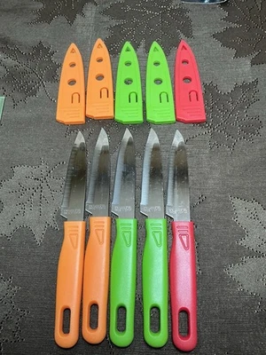 Juego de cuchillos de pelar Royal Norfolk de 4 pulgadas con funda 5 piezas naranja verde rojo  Foto 1 de 4
