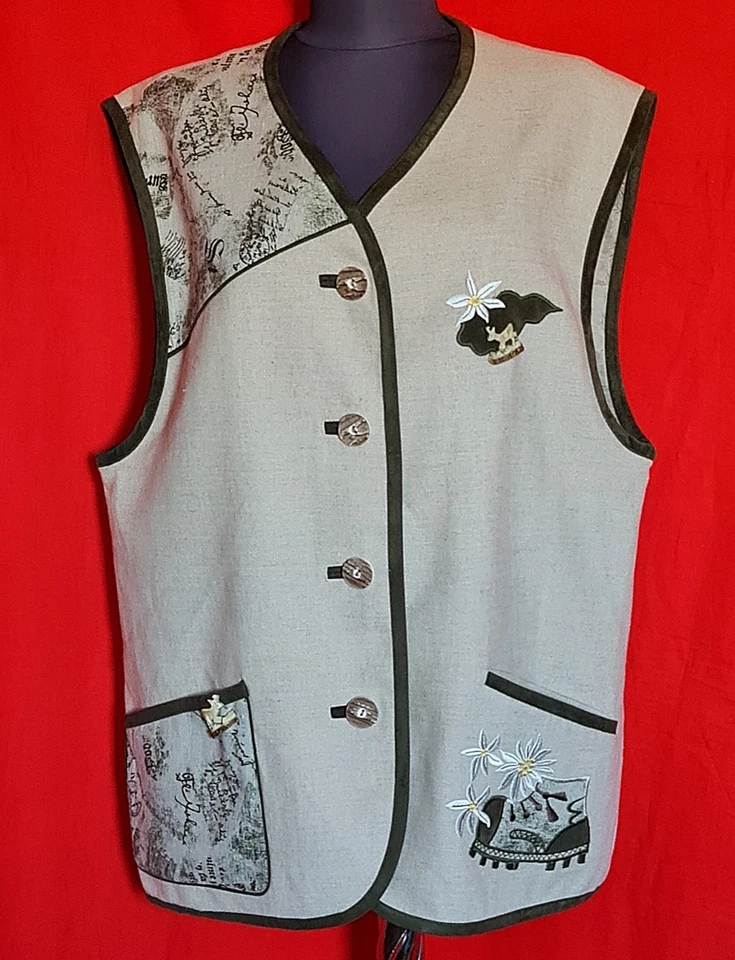 CHALECO VINTAGE DISTLER TRACHTEN OKTOBERFEST DIRNDL TIROL MARFIL MUJER: EE. UU. 12/UE 40 Foto 1 de 4