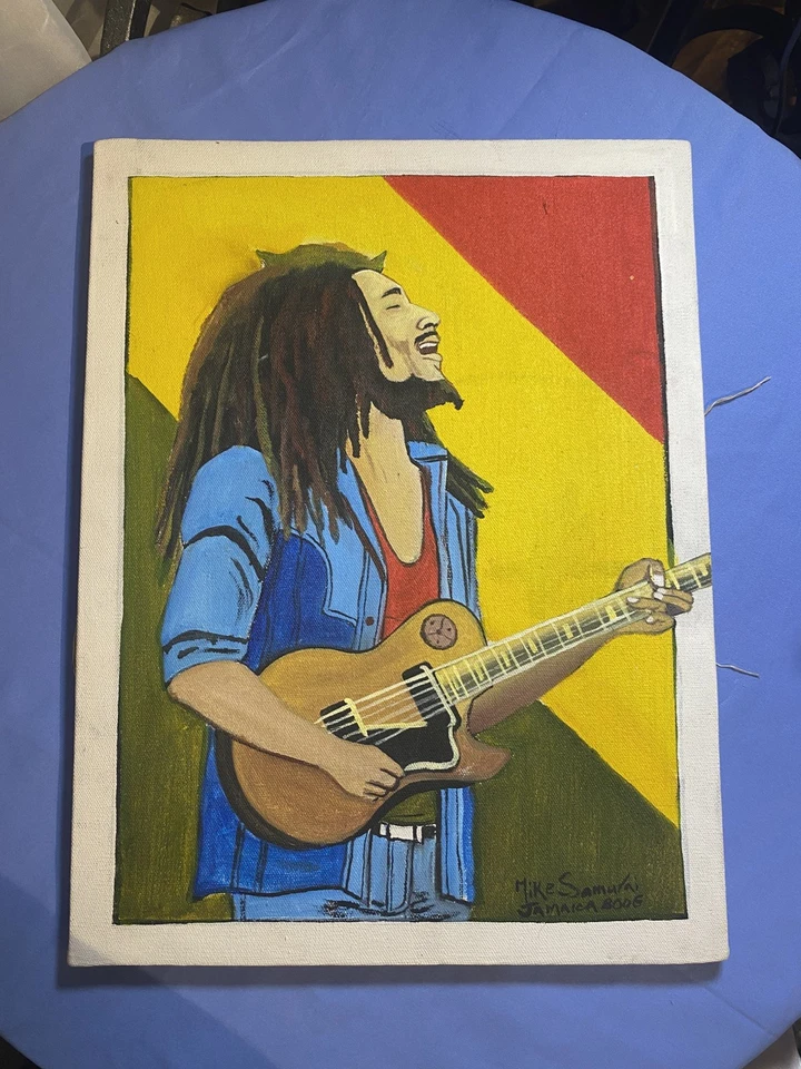 "Artista acrílico arte original Bob Marley firmado artista jamaicano 16"" x 12""" Foto 1 de 4