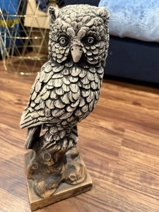 Vintage Marwal Gray OWL Carving 14" Tall Statue Large Figure Sculpture 6 Lbs - Picture 1 of 8
