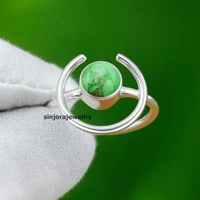 Copper Turquoise Gemstone 925 sterling silver handmade Gift Ring US size 5 to 13 - Image 1 of 4