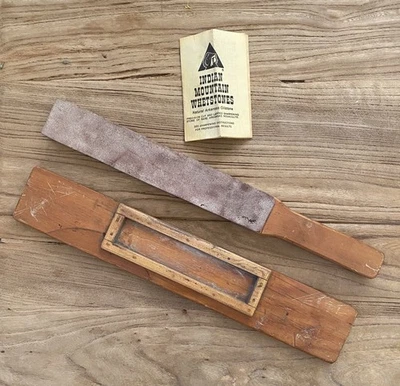 VTG Sharpening Stone Wood Box & Strop Paddle Indian Mountain Whetstones Booklet - Image 1 of 4