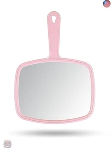 Hand Mirror Salon Barber Hairdressing Handheld Mirror with Handle (Square Pink - Picture 1 of 7
