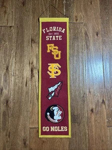 FLORIDA STATE SEMINOLES EVOLUTIONS BANNER EMBROIDERED WOOL 8"X32" W/ HANG ROPE - Picture 1 of 5
