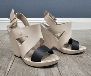 MELISSA Flip Heel in Beige & Black Jelly Wedge Sandals US 6M - Picture 1 of 10