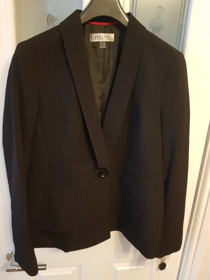 Kasper Women's Black Pinstripe Office One-button Jacket Blazer Black Size UK 14 - Image 1 of 4