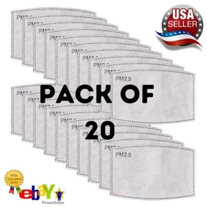 20 Pack of Activated Carbon Replacement Adult PM 2.5 Filters for face masks USA - Picture 1 of 6