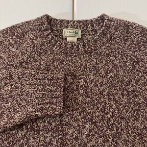 LL Bean Men’s Chunky Lambs Wool Knit Sweater Size Large Crew Neck Red