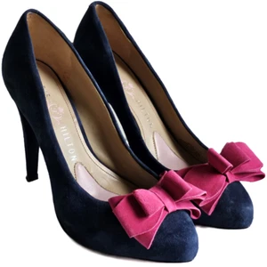 Paris Hilton Bow 6.5 Women's Heels Navy Blue Pink Pumps - Picture 1 of 11
