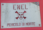 PERICOLO DI MORTE CARTELLO VINTAGE IN FERRO ENEL CON TESCHIO ANNI 70 ITALIA