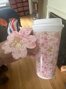 San-X Rilakkuma Cherry Blossom Reusable Cup Pattern 16oz New With Tag - Picture 1 of 3