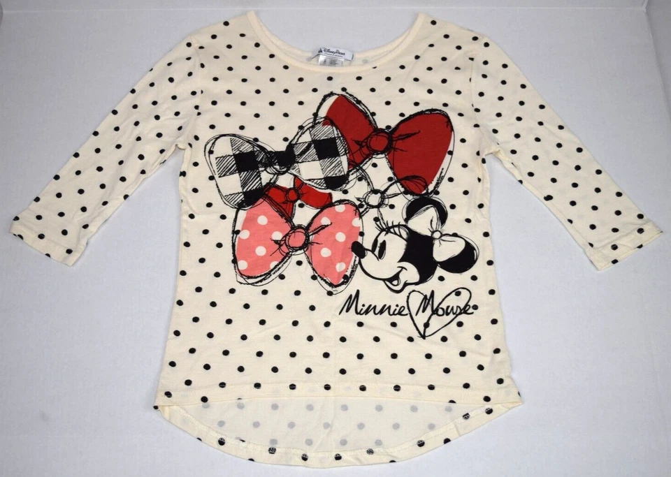 Vintage Minnie Mouse T-Shirt Size XS/S 80s 90s Minnie Bows Ivory Black Polka Dot - Image 1 of 4