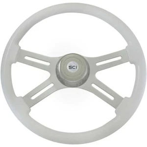 Volante clásico de madera pintada blanca de 4 radios cromados de 18 pulgadas - Imagen 1 de 1