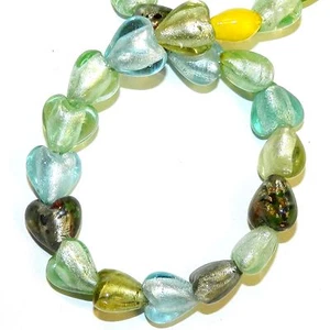 G1425 Assorted Multi-Colored Mix 11mm Heart Silver Foil Lampwork Glass Bead 15" - Picture 1 of 3
