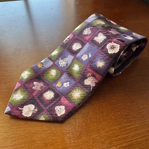 Barneys New York Floral Purple Blue Textured Tie Silk Made in Italy - Picture 1 of 8