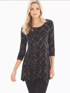 SOMA Ladies’ Black & Gold Sleep Tunic Shark Bite Hem Nightshirt 3/4 Sleeve XL - Picture 1 of 10