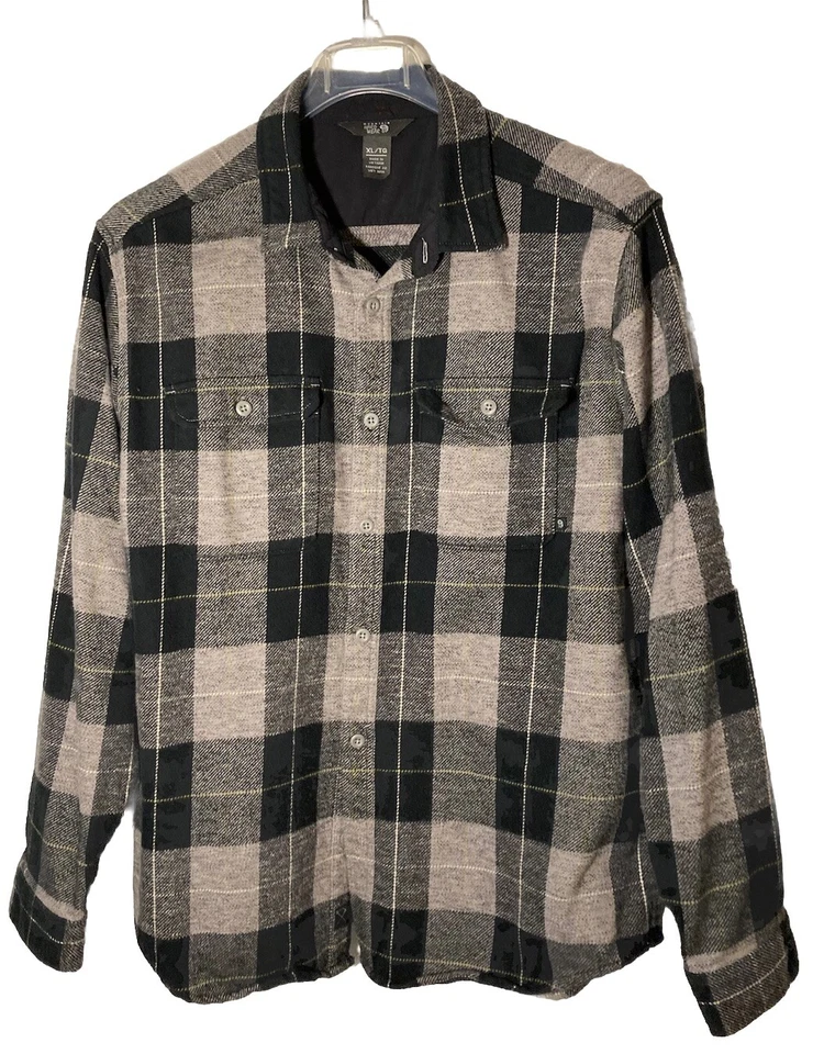 Camisa de franela MOUNTAIN HARDWEAR para hombre XL Plusher Hvy Duty-negro gris tartán a cuadros Foto 1 de 4