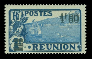 French Colonies - REUNION Is. 1926 St.Pierre 1.5Fr /1Fr DOUBLE Surch. Sc 118a MH - Picture 1 of 2