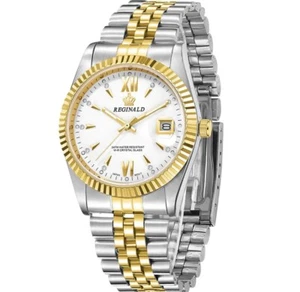 Reginald Mens Wrist Watch Silver Gold White Analog Quartz New Battery. New - Picture 1 of 4