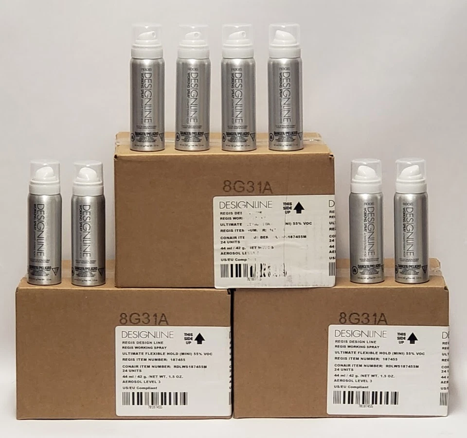24 x Designline Working Spray 1,5 oz ea Ultimate Flexible Hold Hair Spray Regis - Imagem 1 de 4