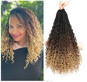 Goddess Box Braids Crochet Hair 8 Packs Boho Crochet Braids (1B/30/27, 14inch) - Picture 1 of 10