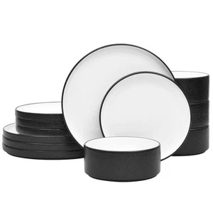 Colortex Stone Black Porcelain 12-Piece Dinnerware Set, Service for 4 - Picture 1 of 4