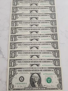 1977 One Dollar ($1) Bills Uncirculated Sequential Serial Numbers. 10 Notes - Picture 1 of 3
