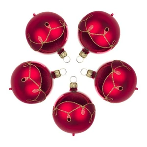 Thüringer Christbaumschmuck Kugel rot-matt Tropfenmuster 5er-Set BxHxT 6x6x6cm - Picture 1 of 1