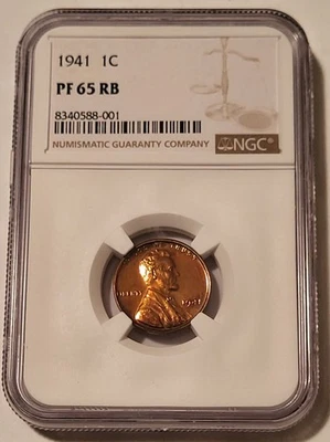 NGC 1941 Lincoln Wheat Cent PR65 RB Toning Low Proof Mintage - Image 1 of 4