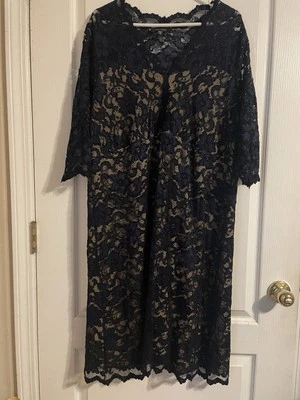 Vestido midi Karen Kane azul marinho bronzeado renda feito nos EUA 2X Whimsigoth Dark Academia Vamp - Imagem 1 de 4